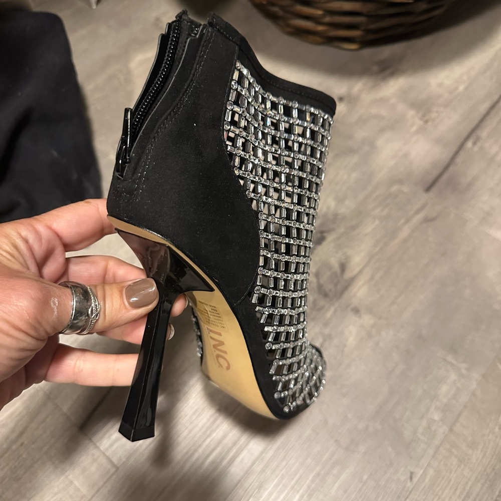 INC International Concepts Black and Silver Studded Heeled Boots